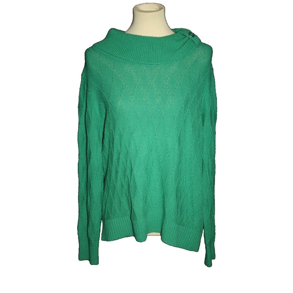 CJ BANKS Pullover Sweater Size X Green Cuff Neck W/ Button Trim